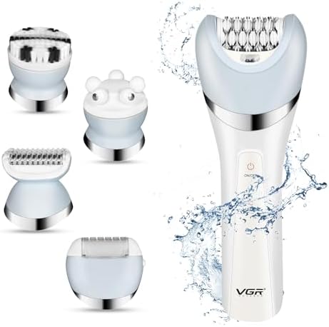 5-in-1 Cordless Epilator for Women, Rechargeable Women Epilator with Dual Speed Mode, LED Light, Shaver Head, Callus Remover, Massage Head, Facial Cleaning Head, Hair Epilator for Women Legs, Arms