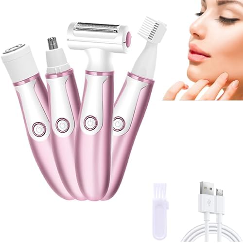 4 in 1 Women Electric Shaver Set, LISSAHNE Rechargeable Lady Razor for Face Leg Underarms Painless, Portable Nose Hair Trimmer Armpit Bikini Shaver for Female